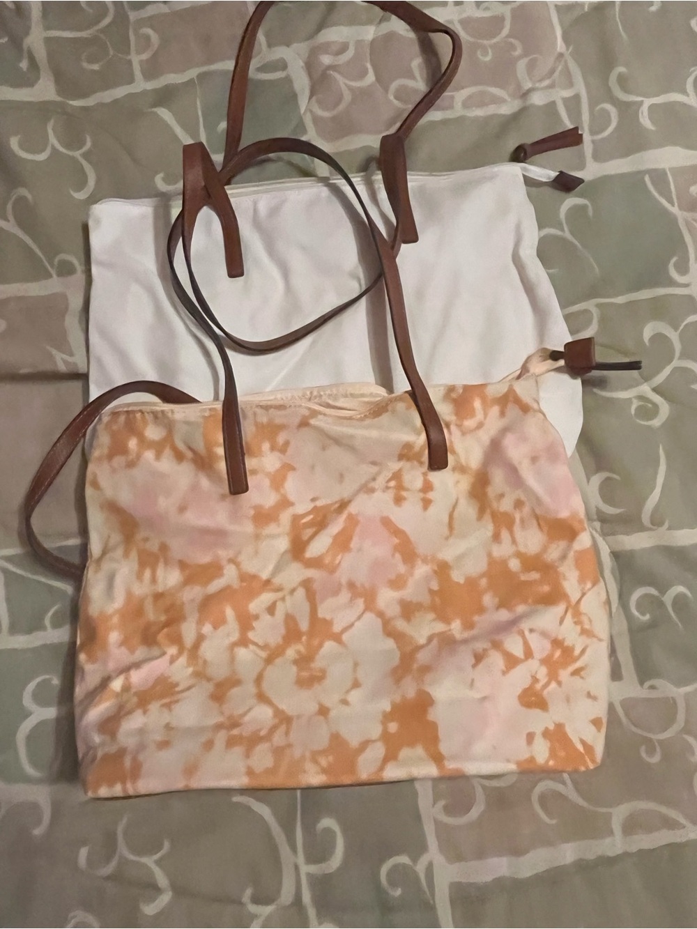 Sonoma Tote Zip, Brown Faux Leather Double Handles, Pouch - set of 2